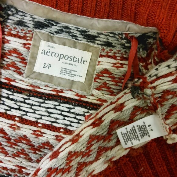 Aeropostale Snowflake Cardigan Winter Holiday Chunky Wool Blend Knit Sweater - Picture 5 of 6